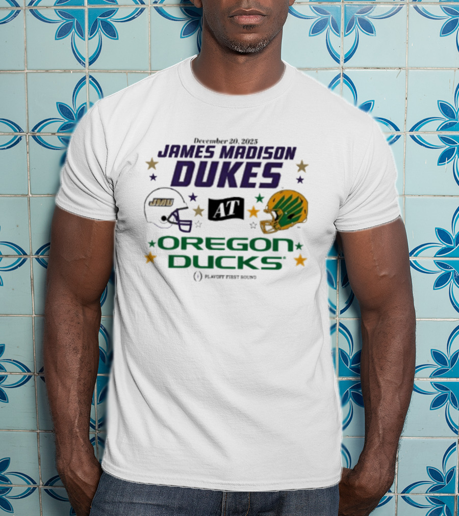 James Madison Dukes Vs Oregon Ducks December 20 2025 CFP Playoff First Round T-Shirt