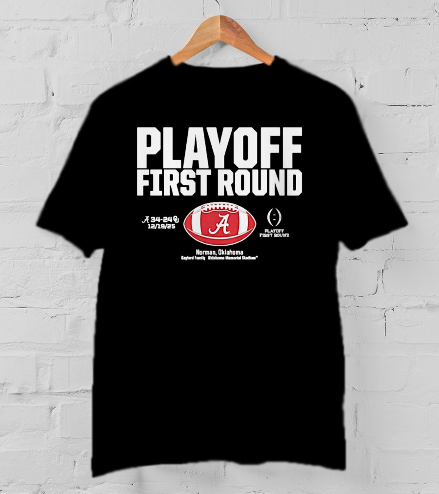 Alabama Crimson Tide 2025 Playoff First Round Winner 34 25 Norman Oklahoma T-Shirt