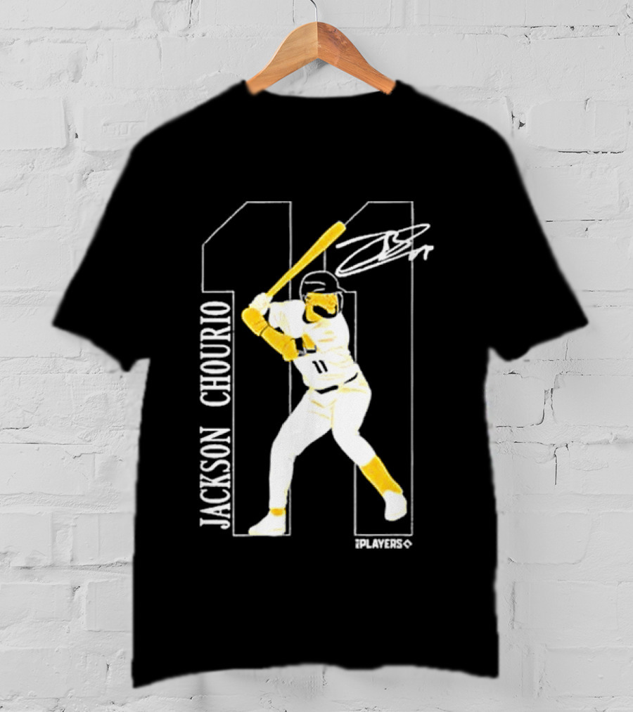 Jackson Chourio Brewers 11 Batting Pose Signature T-Shirt