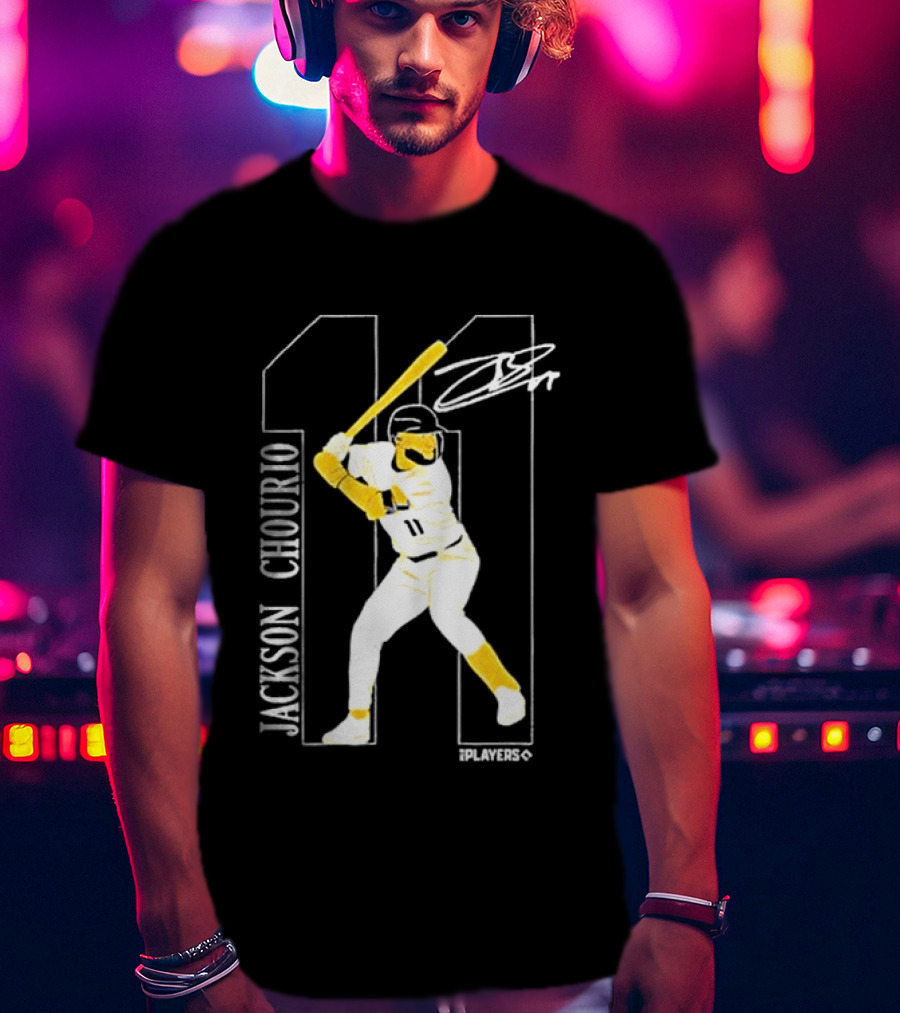 Jackson Chourio Brewers 11 Batting Pose Signature T-Shirt