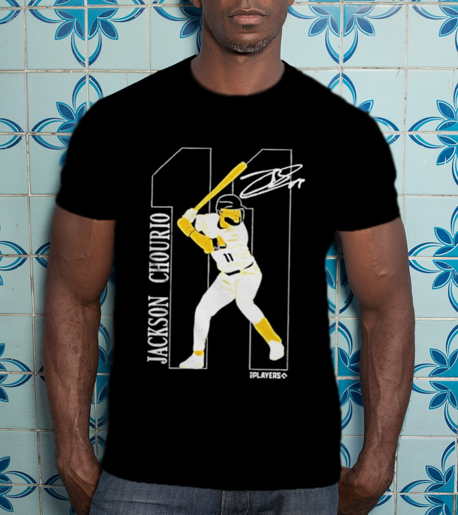 Jackson Chourio Brewers 11 Batting Pose Signature T-Shirt