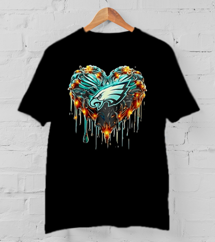 Philadelphia Eagles Heart Caramel Dripping Effect T-Shirt