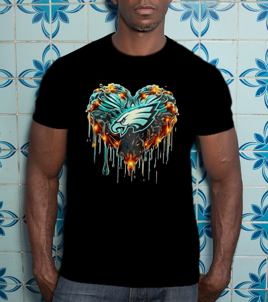 Philadelphia Eagles Heart Caramel Dripping Effect T-Shirt