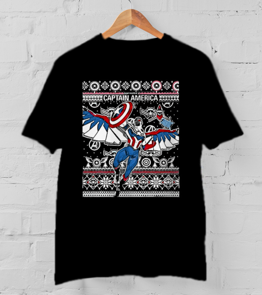 Marvel Captain America Sam Wilson Christmas Sweater Style Festive Holiday T-Shirt