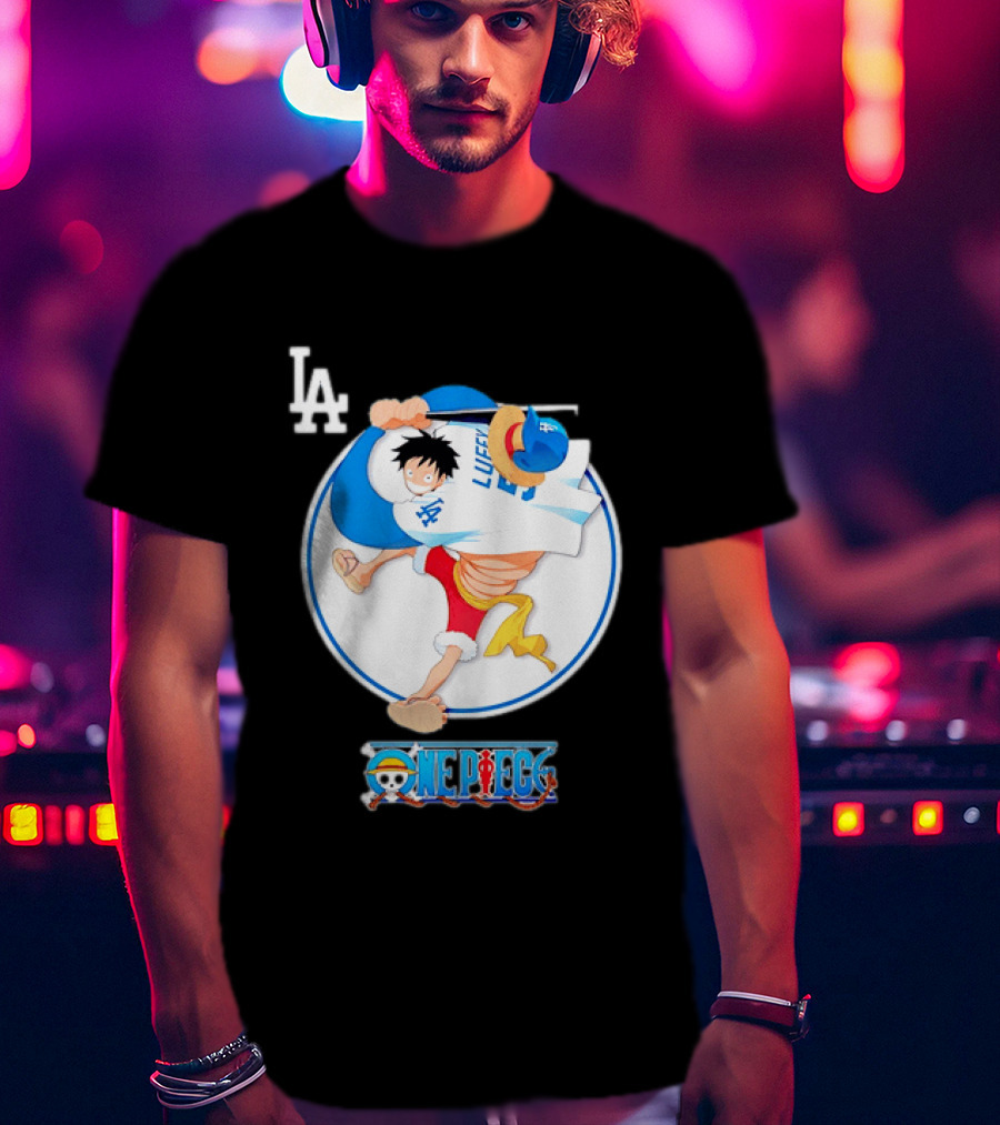 Los Angeles Dodgers Monkey D Luffy One Piece Crossover MLB Collaboration T-Shirt