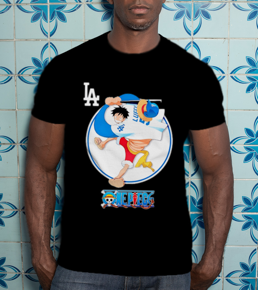 Los Angeles Dodgers Monkey D Luffy One Piece Crossover MLB Collaboration T-Shirt