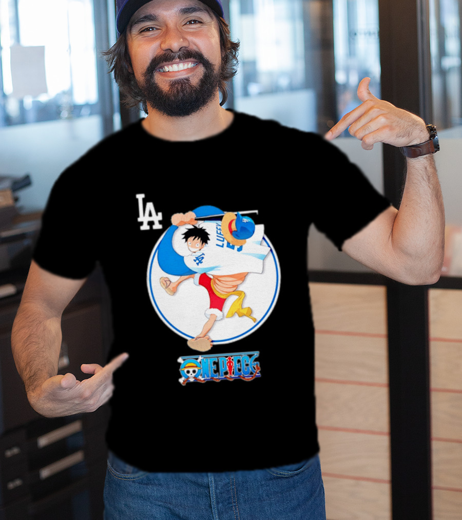 Los Angeles Dodgers Monkey D Luffy One Piece Crossover MLB Collaboration T-Shirt
