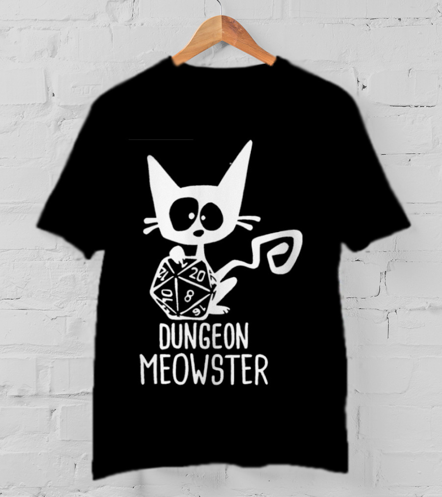 Dungeon Meowster Cat Holding D20 Dice Dungeons And Dragons T-Shirt