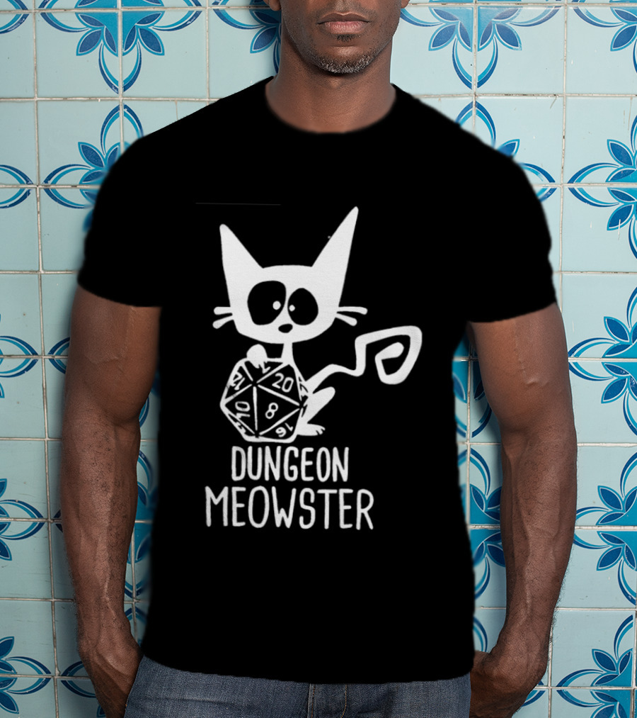 Dungeon Meowster Cat Holding D20 Dice Dungeons And Dragons T-Shirt