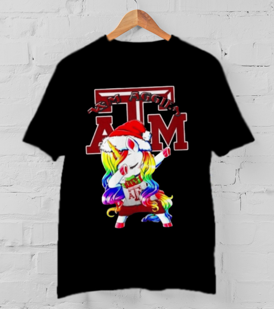 Texas Am Aggies Unicorn Dabbing Santa Hat Merry Christmas T-Shirt