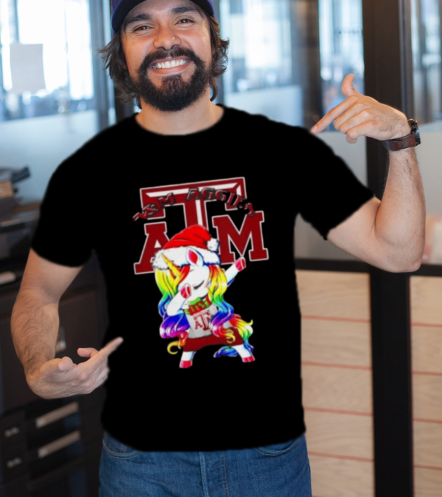 Texas Am Aggies Unicorn Dabbing Santa Hat Merry Christmas T-Shirt