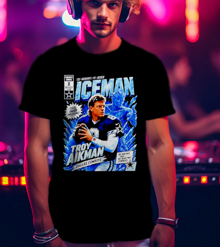 Troy Aikman Dallas Cowboys Comics Iceman Coolest QB Ever T-Shirt