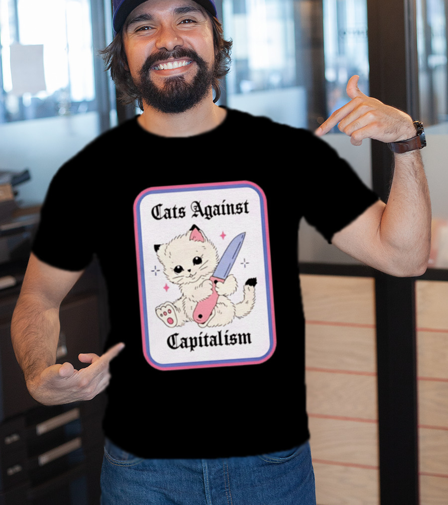 Cats Against Capitalism Cute Cat With Knife T-Shirt