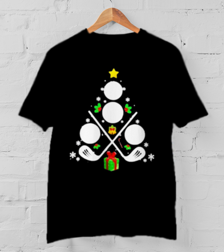Golf Clubs Balls Christmas Tree Present Star T-Shirt