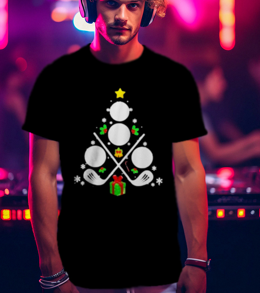 Golf Clubs Balls Christmas Tree Present Star T-Shirt