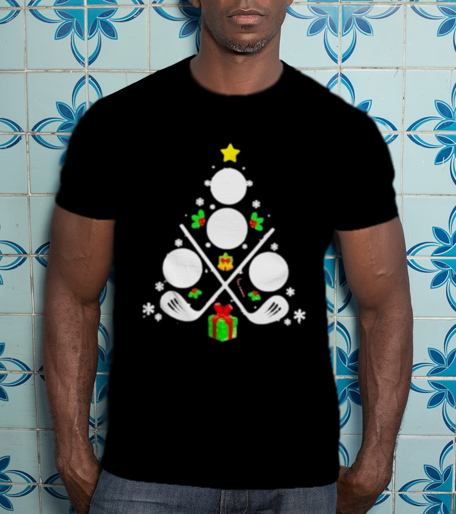 Golf Clubs Balls Christmas Tree Present Star T-Shirt
