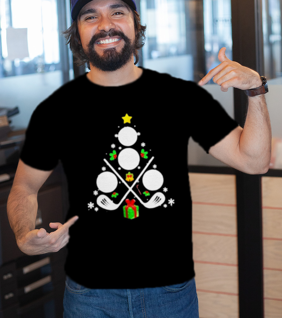 Golf Clubs Balls Christmas Tree Present Star T-Shirt