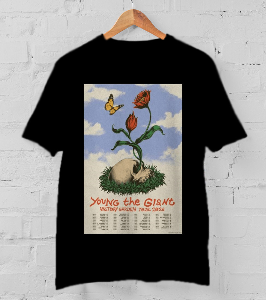 Young The Giant Victory Garden Tour 2026 Skull Flower Butterfly Google Ads Poland Ireland Dates T-Shirt