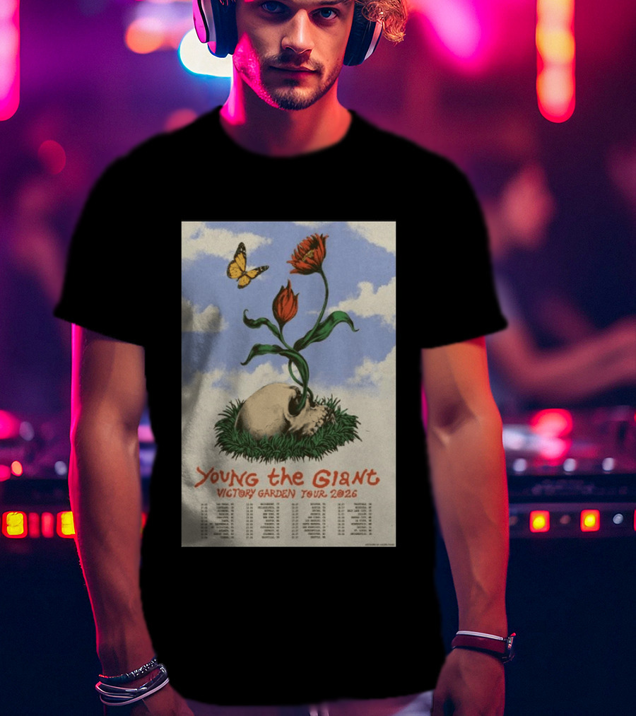 Young The Giant Victory Garden Tour 2026 Skull Flower Butterfly Google Ads Poland Ireland Dates T-Shirt