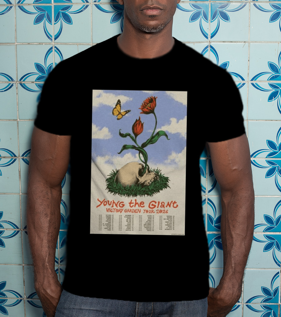 Young The Giant Victory Garden Tour 2026 Skull Flower Butterfly Google Ads Poland Ireland Dates T-Shirt