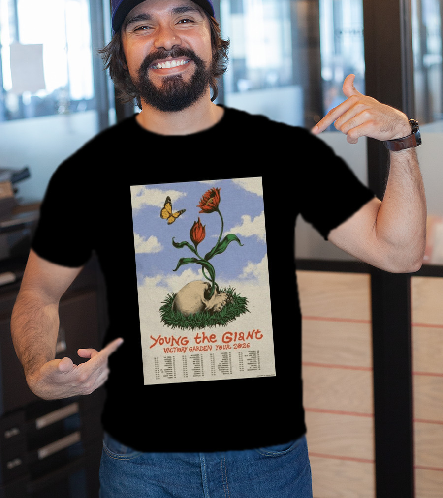 Young The Giant Victory Garden Tour 2026 Skull Flower Butterfly Google Ads Poland Ireland Dates T-Shirt