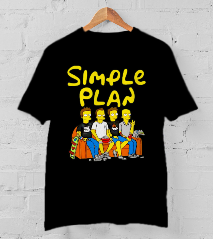 Simple Plan Band Members Cartoon Style On Couch T-Shirt