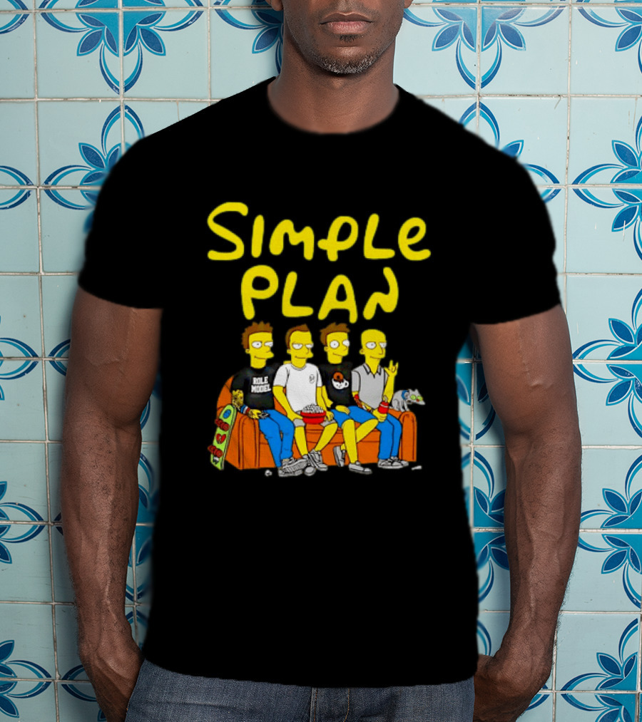 Simple Plan Band Members Cartoon Style On Couch T-Shirt