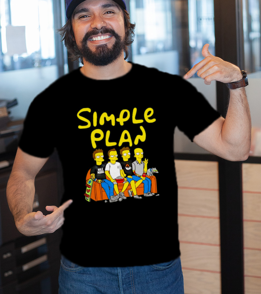 Simple Plan Band Members Cartoon Style On Couch T-Shirt