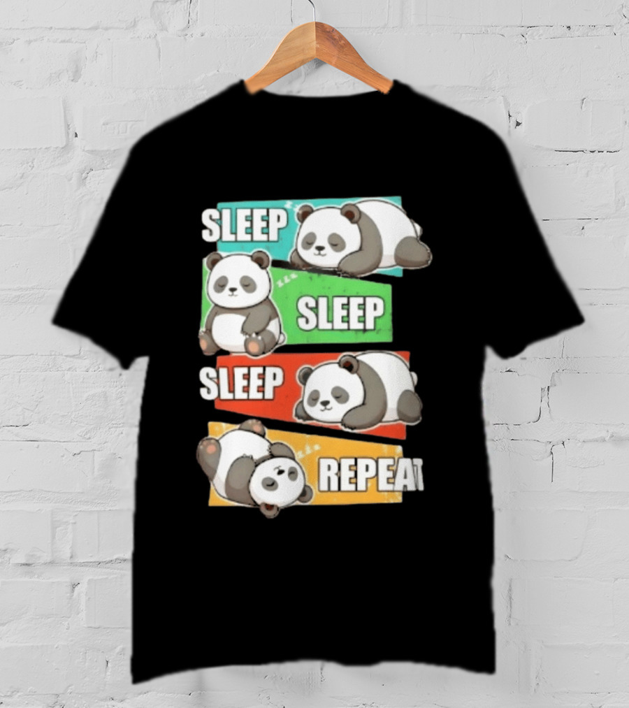 Sleep Sleep Sleep Repeat Panda Cartoon Blocks T-Shirt