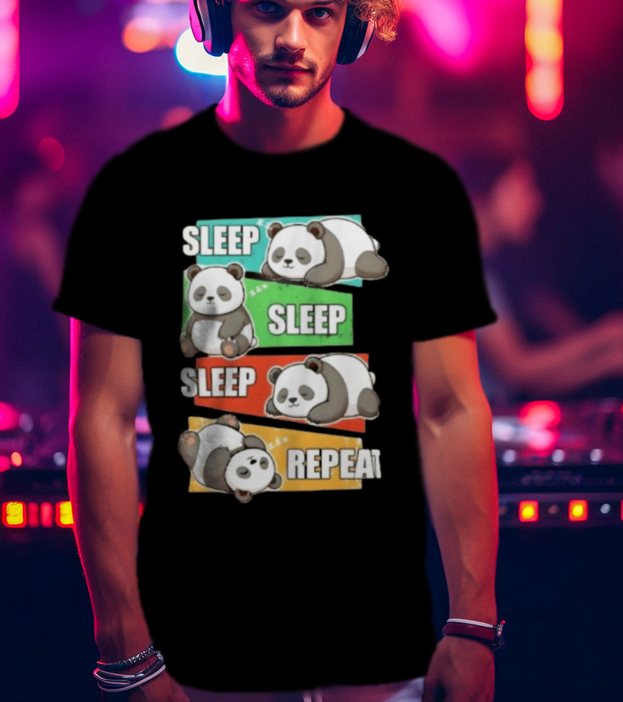 Sleep Sleep Sleep Repeat Panda Cartoon Blocks T-Shirt