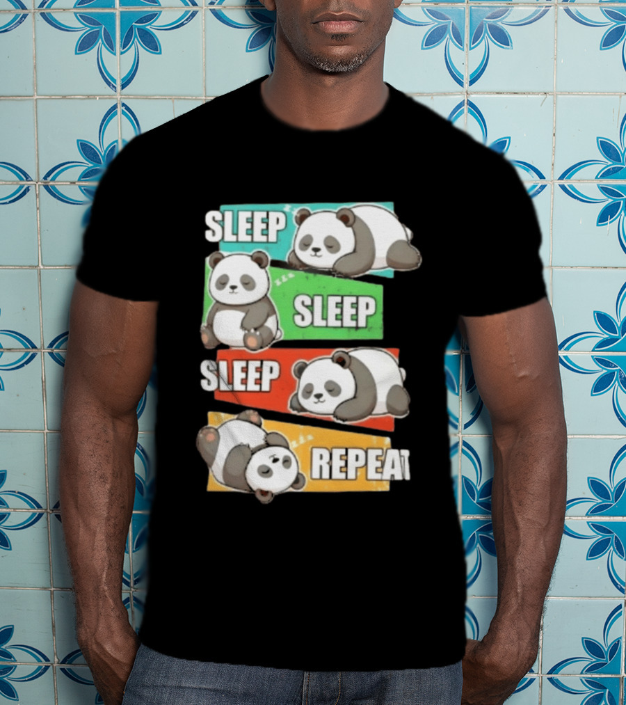 Sleep Sleep Sleep Repeat Panda Cartoon Blocks T-Shirt