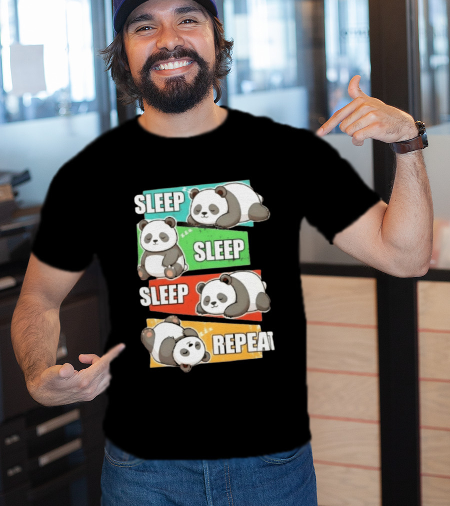 Sleep Sleep Sleep Repeat Panda Cartoon Blocks T-Shirt