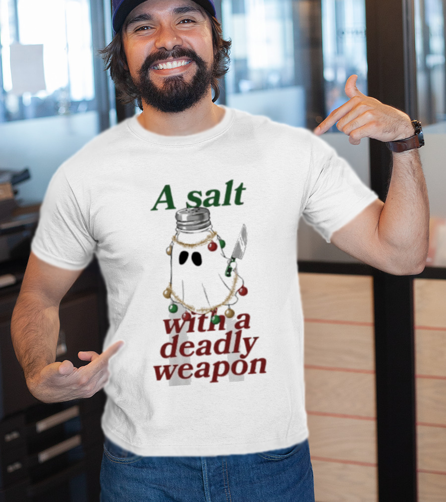 A Salt With A Deadly Weapon Ghost Christmas Lights Knife Humor T-Shirt
