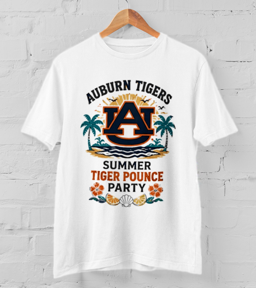 Auburn Tigers Summer Tiger Pounce Party Tropical Beach Scene T-Shirt