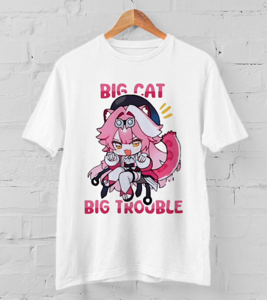 Big Cat Big Trouble Chibi Character With Pink Hair And Tail T-Shirt