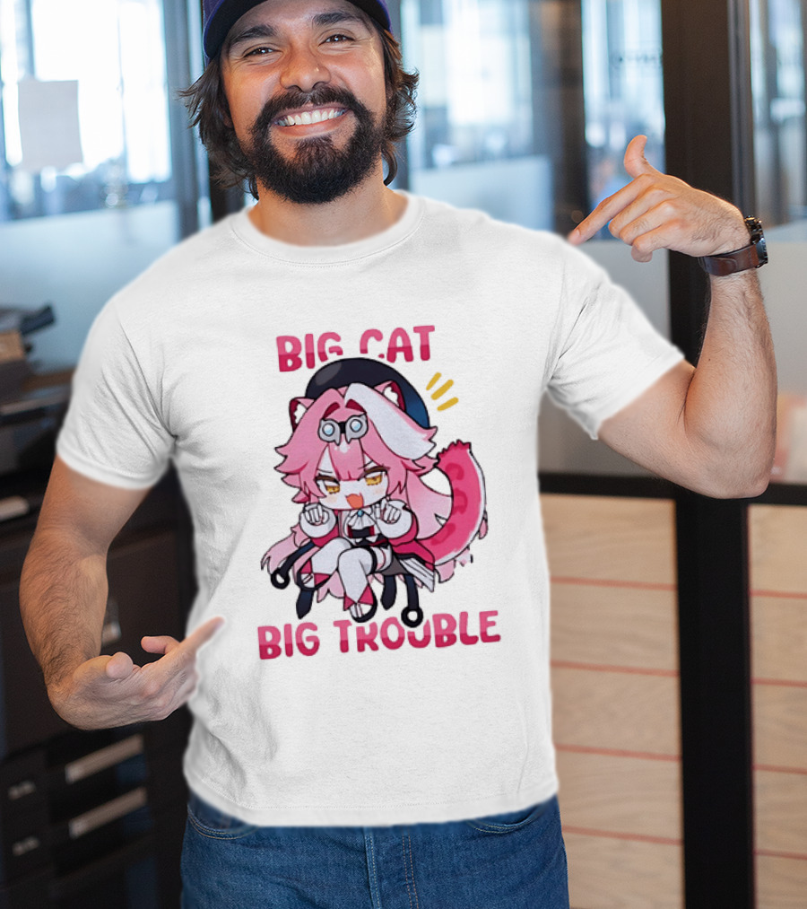 Big Cat Big Trouble Chibi Character With Pink Hair And Tail T-Shirt