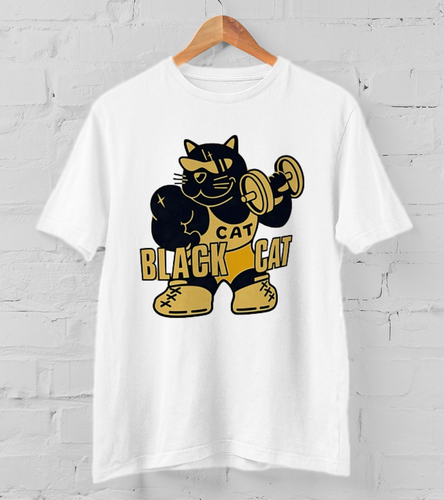 BLACK CAT Lifting Weights Cat Fitness Gym Powerlifting T-Shirt