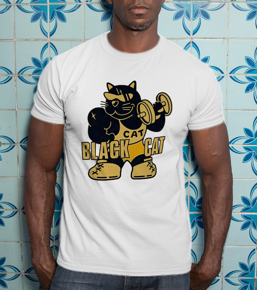 BLACK CAT Lifting Weights Cat Fitness Gym Powerlifting T-Shirt