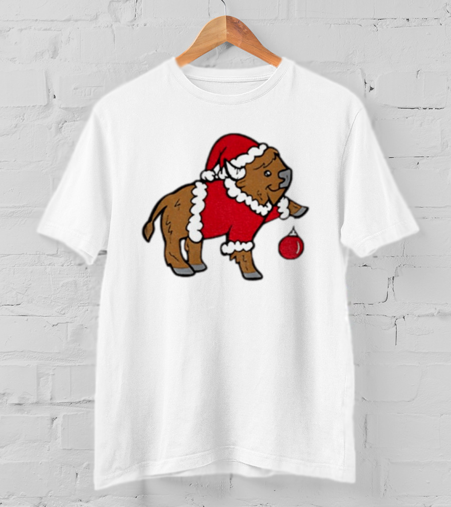 Buffalo In Santa Suit Holding Christmas Bauble Buffalo Bills 2025 Football Holiday T-Shirt