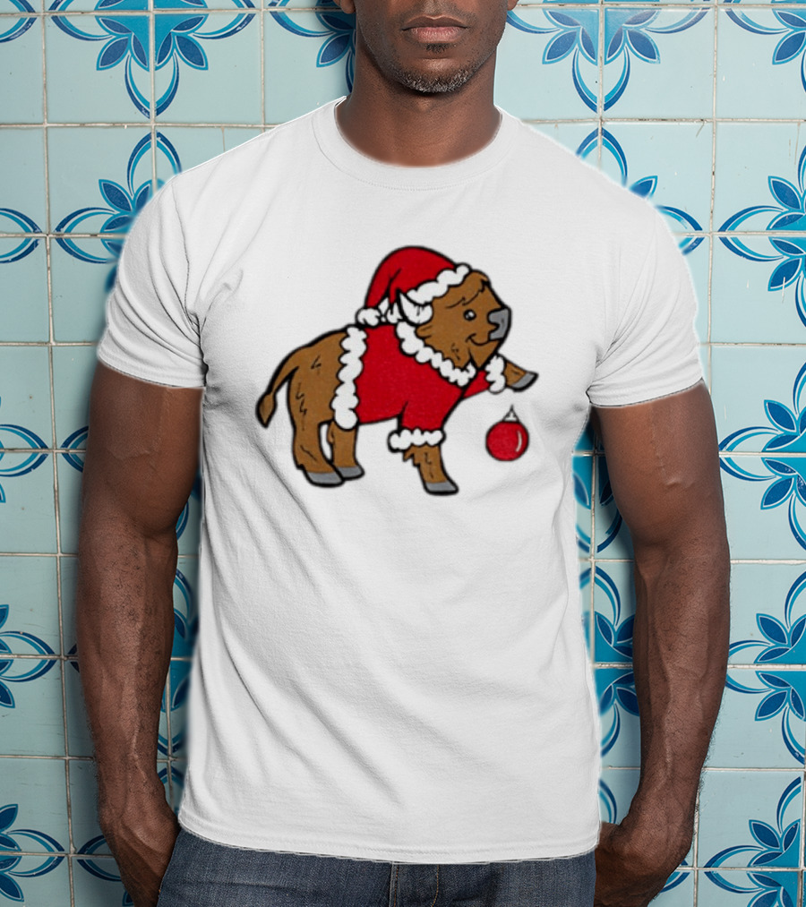 Buffalo In Santa Suit Holding Christmas Bauble Buffalo Bills 2025 Football Holiday T-Shirt