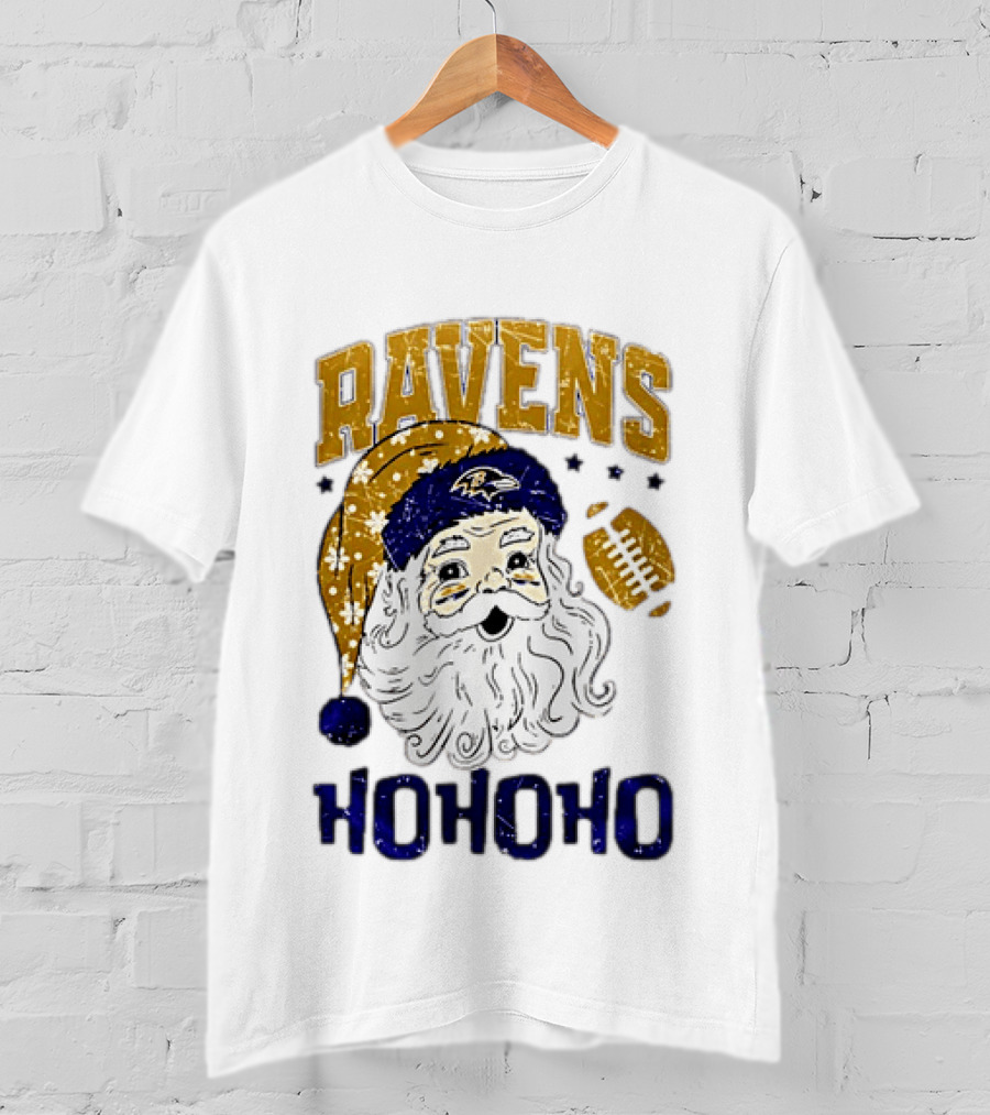 Baltimore Ravens Santa Claus Ho Ho Ho Merry Christmas T-Shirt