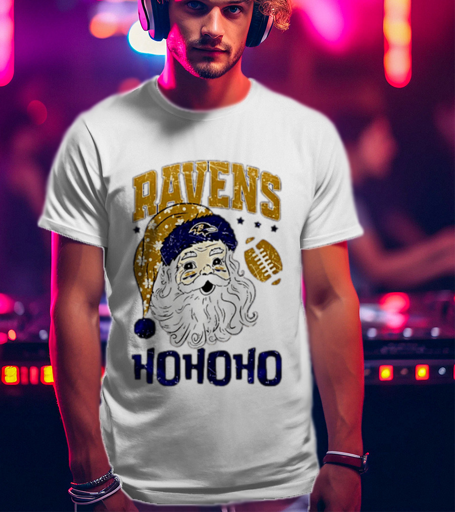 Baltimore Ravens Santa Claus Ho Ho Ho Merry Christmas T-Shirt