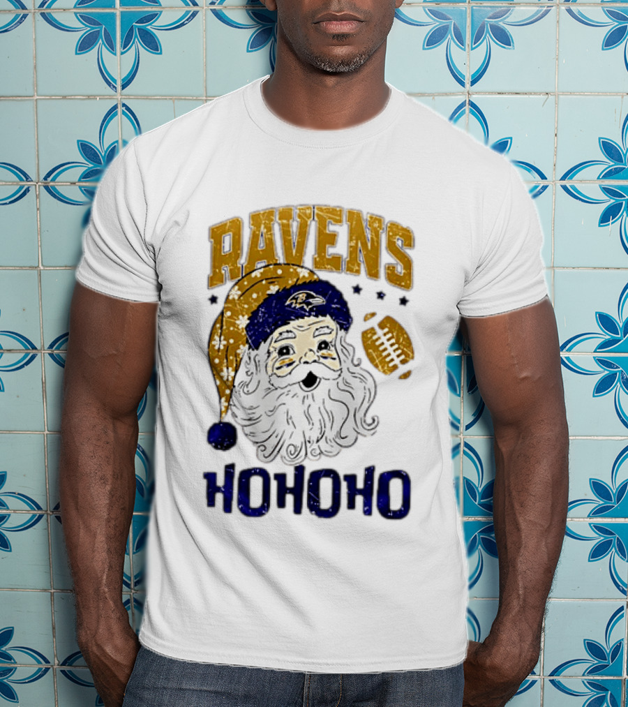 Baltimore Ravens Santa Claus Ho Ho Ho Merry Christmas T-Shirt