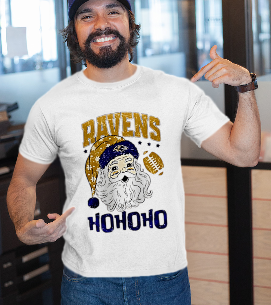 Baltimore Ravens Santa Claus Ho Ho Ho Merry Christmas T-Shirt