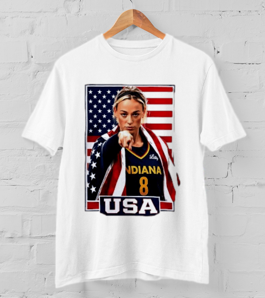 Indiana Fever WNBA Player Pointing American Flag USA Basketball Sports T-Shirt