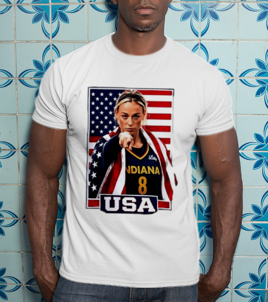Indiana Fever WNBA Player Pointing American Flag USA Basketball Sports T-Shirt