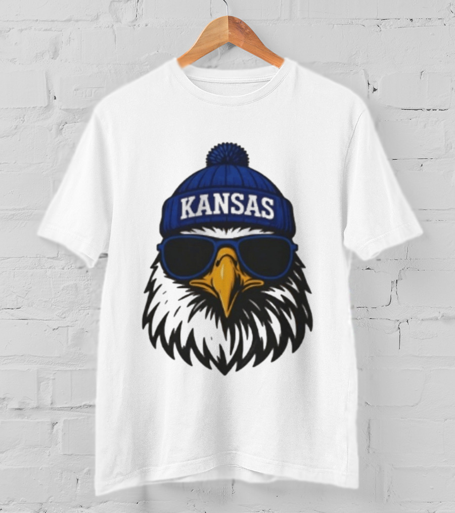 Kansas Jayhawks Jayhawk Hat Glasses Kansas Beanie T-Shirt