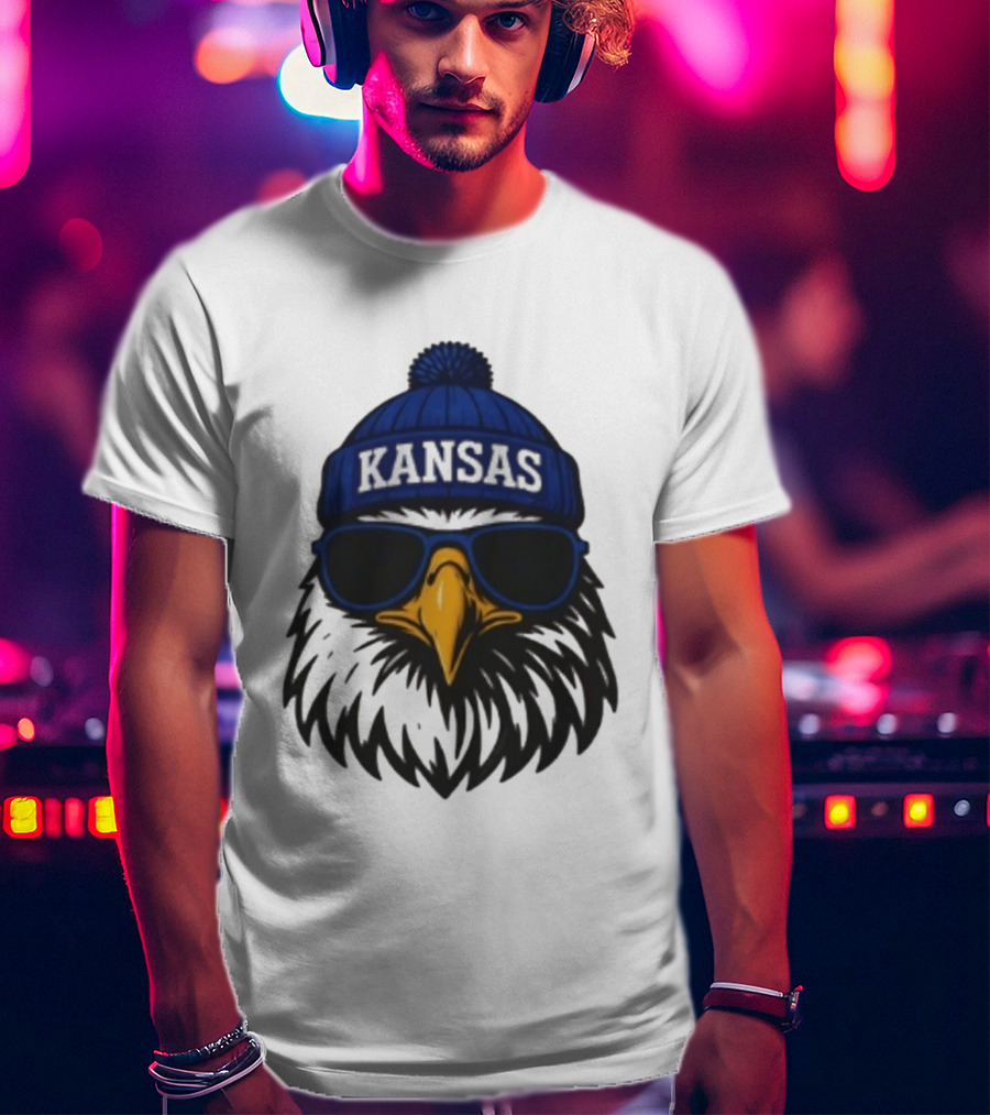 Kansas Jayhawks Jayhawk Hat Glasses Kansas Beanie T-Shirt