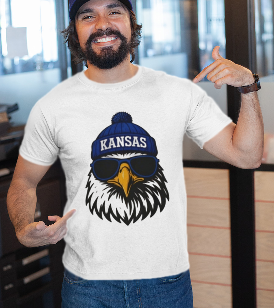Kansas Jayhawks Jayhawk Hat Glasses Kansas Beanie T-Shirt