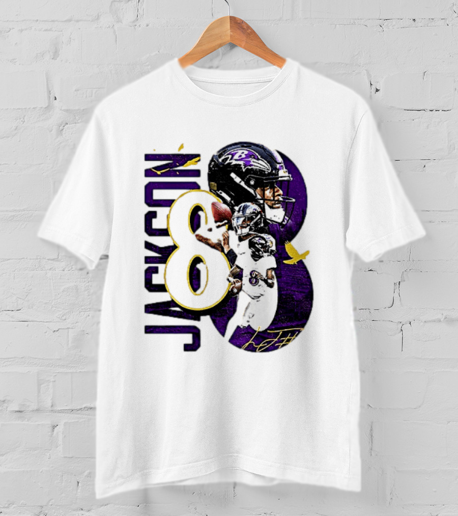 Lamar Jackson 8 Baltimore Ravens NFL Football Star Player T-Shirt
